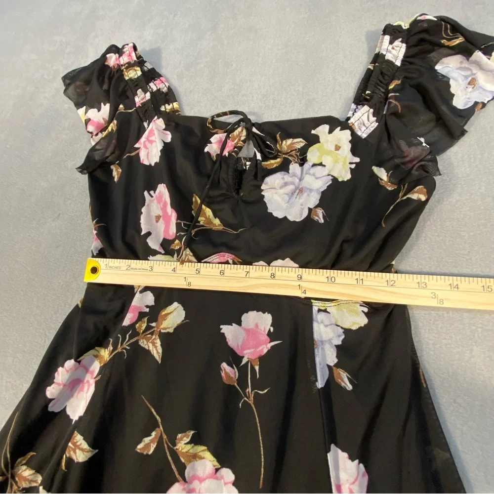 American Rag Women’s Sheer Black Floral Dress, Ruffled Sleeves, Lined,Size M - Picture 9 of 9